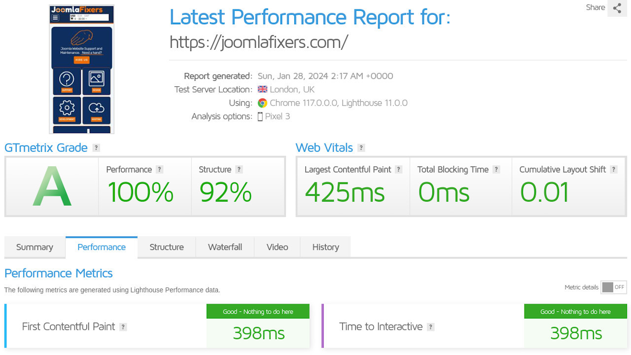 Joomla Website Speed Performance Monitoring